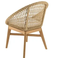 Lot de 2 fauteuils jardin arrondi teck rotin synthétique et coussin VALERIA