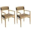 Lot de 2 fauteuils jardin teck rotin synthétique beige noir VALERIA