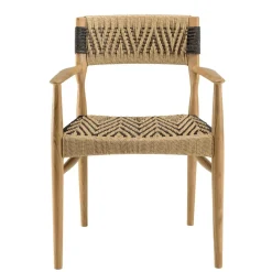 Lot de 2 fauteuils jardin teck rotin synthétique beige noir VALERIA