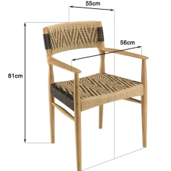 Lot de 2 fauteuils jardin teck rotin synthétique beige noir VALERIA