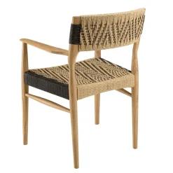 Lot de 2 fauteuils jardin teck rotin synthétique beige noir VALERIA