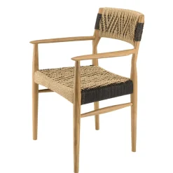 Lot de 2 fauteuils jardin teck rotin synthétique beige noir VALERIA