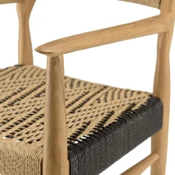 Lot de 2 fauteuils jardin teck rotin synthétique beige noir VALERIA