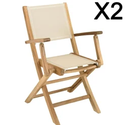 Lot de 2 fauteuils pliants textilène couleur beige