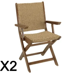 Lot de 2 fauteuils pliants acacia huilé et rotin synthétique VICK