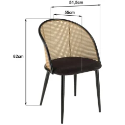 Lot de 2 fauteuils tissu noir dossier arrondi effet cannage LEA