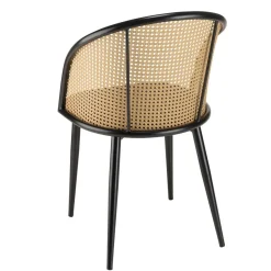 Lot de 2 fauteuils tissu noir dossier arrondi effet cannage LEA