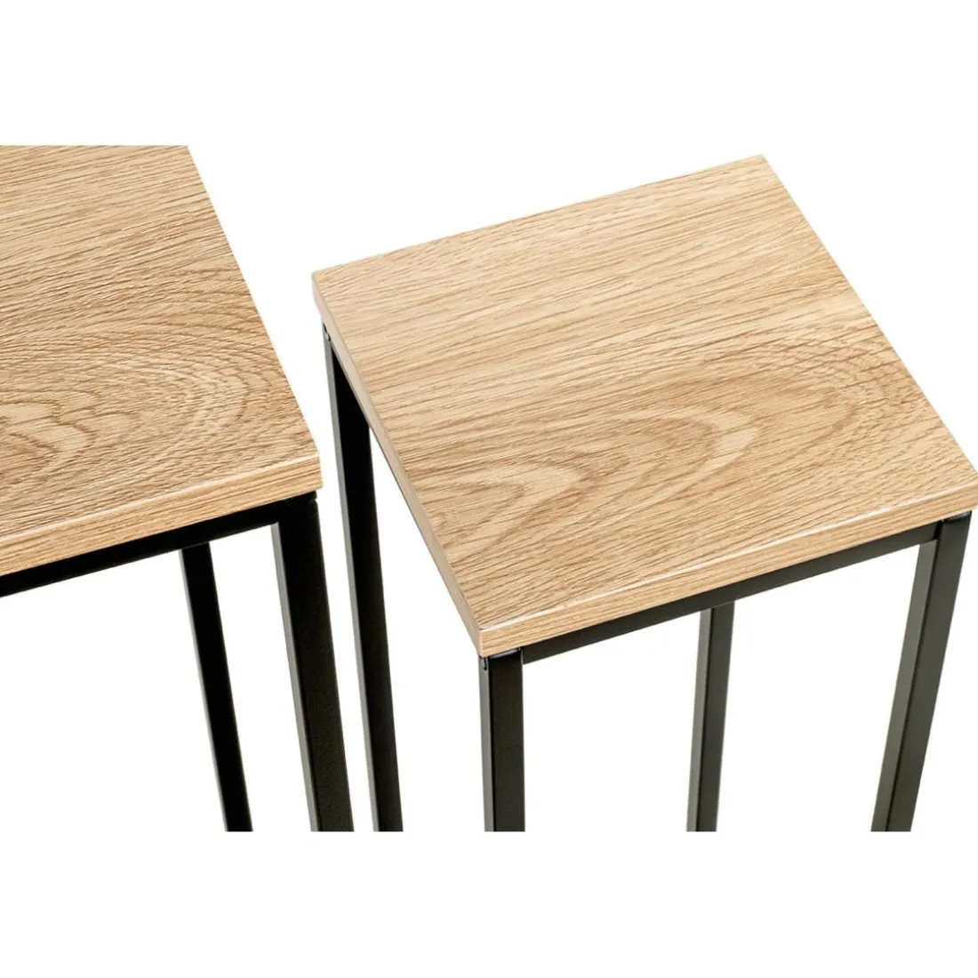 Lot de 2 porte plantes en métal noir et étagères décor chêne