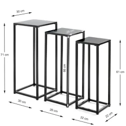 Lot de 3 porte plantes en métal noir