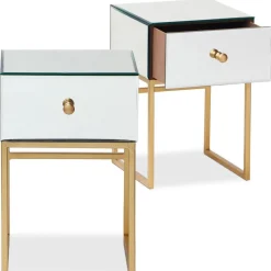 Lot De 2 Tables De Chevet 1 Tiroir NARCISSO Miroir Or