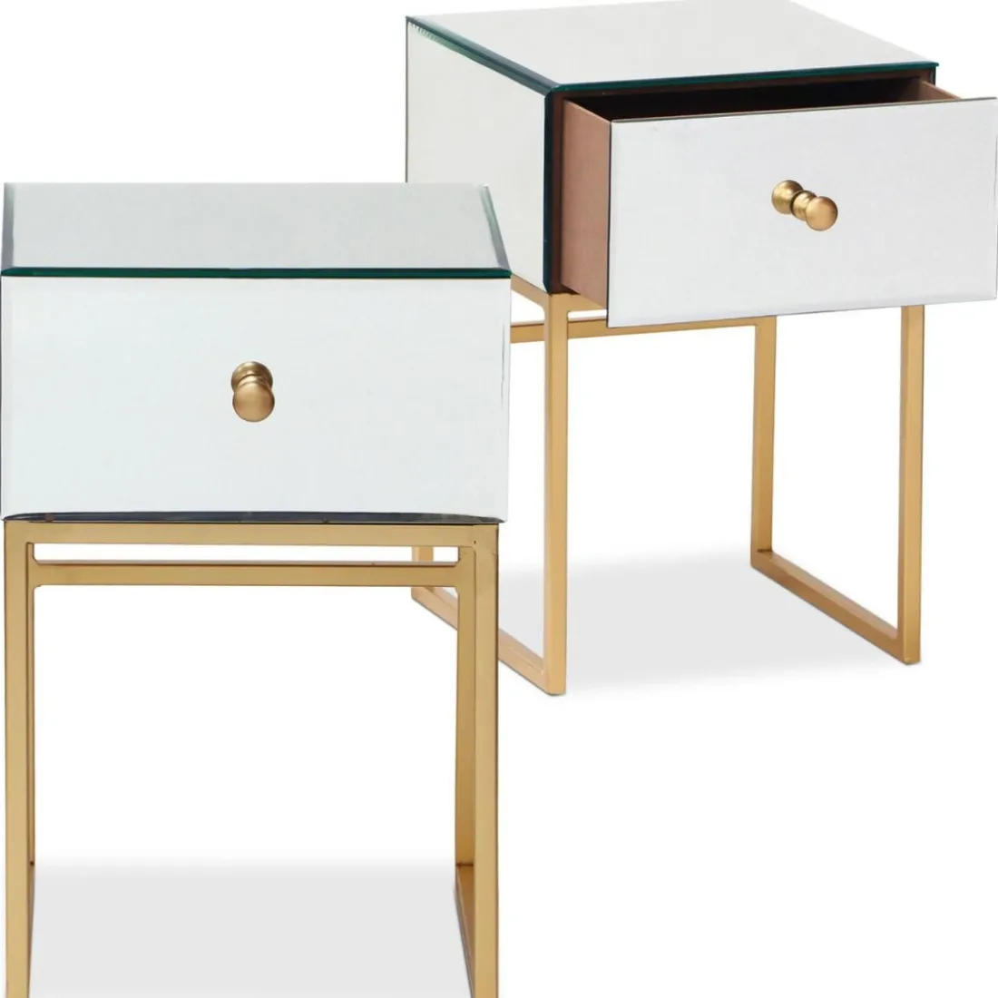Lot De 2 Tables De Chevet 1 Tiroir NARCISSO Miroir Or