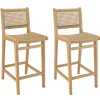 Lot de 2 tabourets bar de jardin teck rotin synthétique beige VALERIA