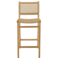Lot de 2 tabourets bar de jardin teck rotin synthétique beige VALERIA