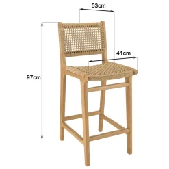 Lot de 2 tabourets bar de jardin teck rotin synthétique beige VALERIA