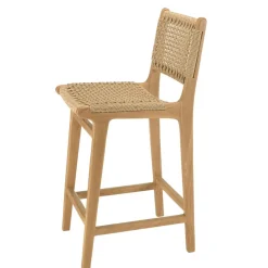 Lot de 2 tabourets bar de jardin teck rotin synthétique beige VALERIA