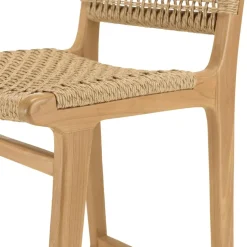 Lot de 2 tabourets bar de jardin teck rotin synthétique beige VALERIA