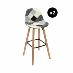 Lot de 2 Tabourets De Bar Patchwork Gris