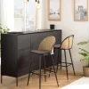 Lot de 2 tabourets de bar assise tissu noir dossier effet cannage LEA