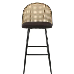 Lot de 2 tabourets de bar assise tissu noir dossier effet cannage LEA