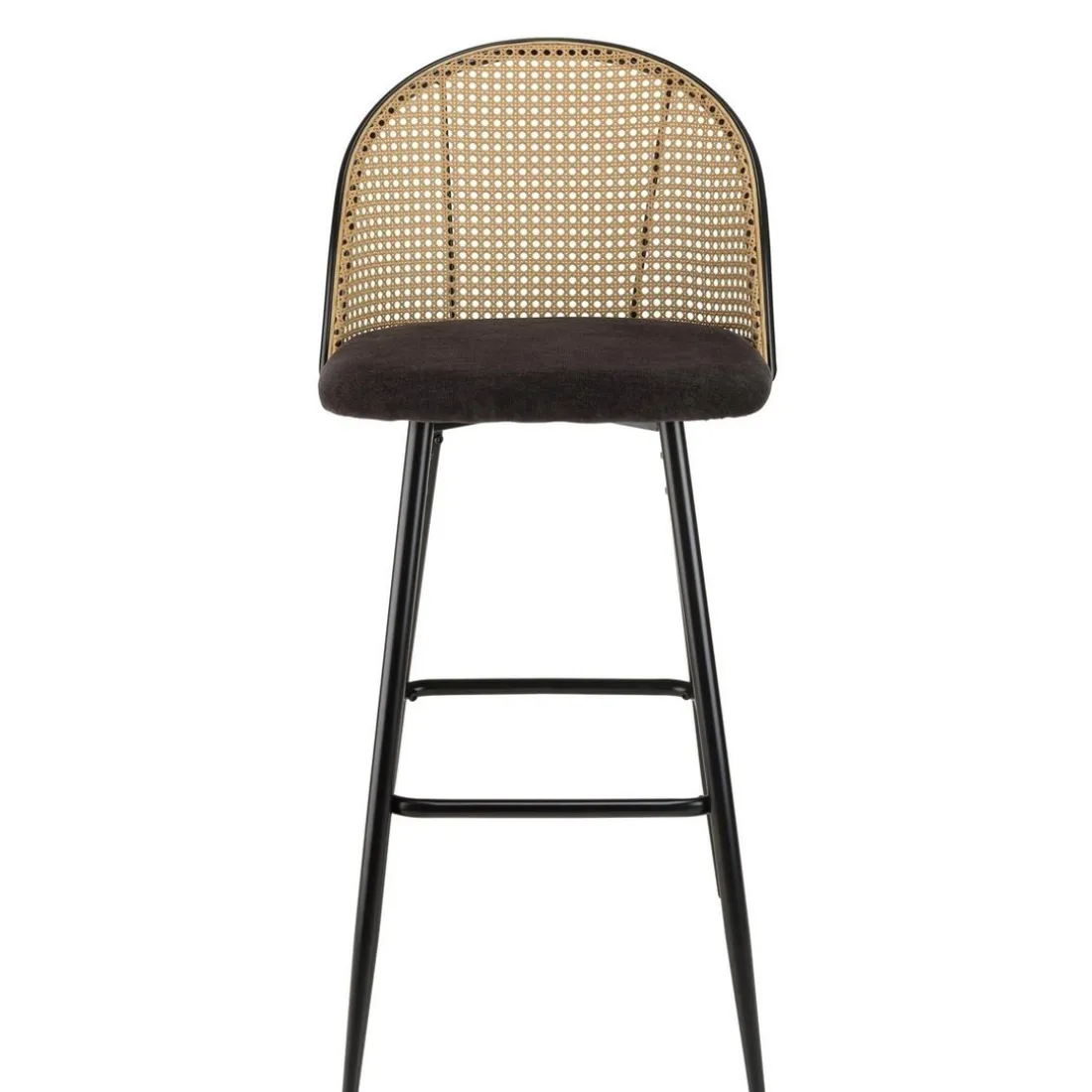 Lot de 2 tabourets de bar assise tissu noir dossier effet cannage LEA