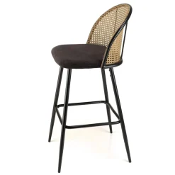 Lot de 2 tabourets de bar assise tissu noir dossier effet cannage LEA