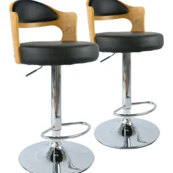 Lot de 2 tabourets de bar Chêne Clair et Noir ISABELLA