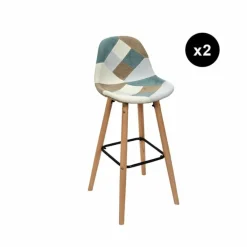 Lot de 2 Tabourets De Bar Patchwork Bleu Clair