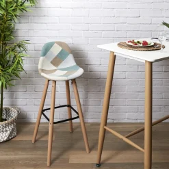 Lot de 2 Tabourets De Bar Patchwork Bleu Clair