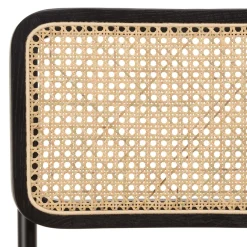 Lot de 2 tabourets d'ilot bois noir rotin naturel pieds métal PIERRE