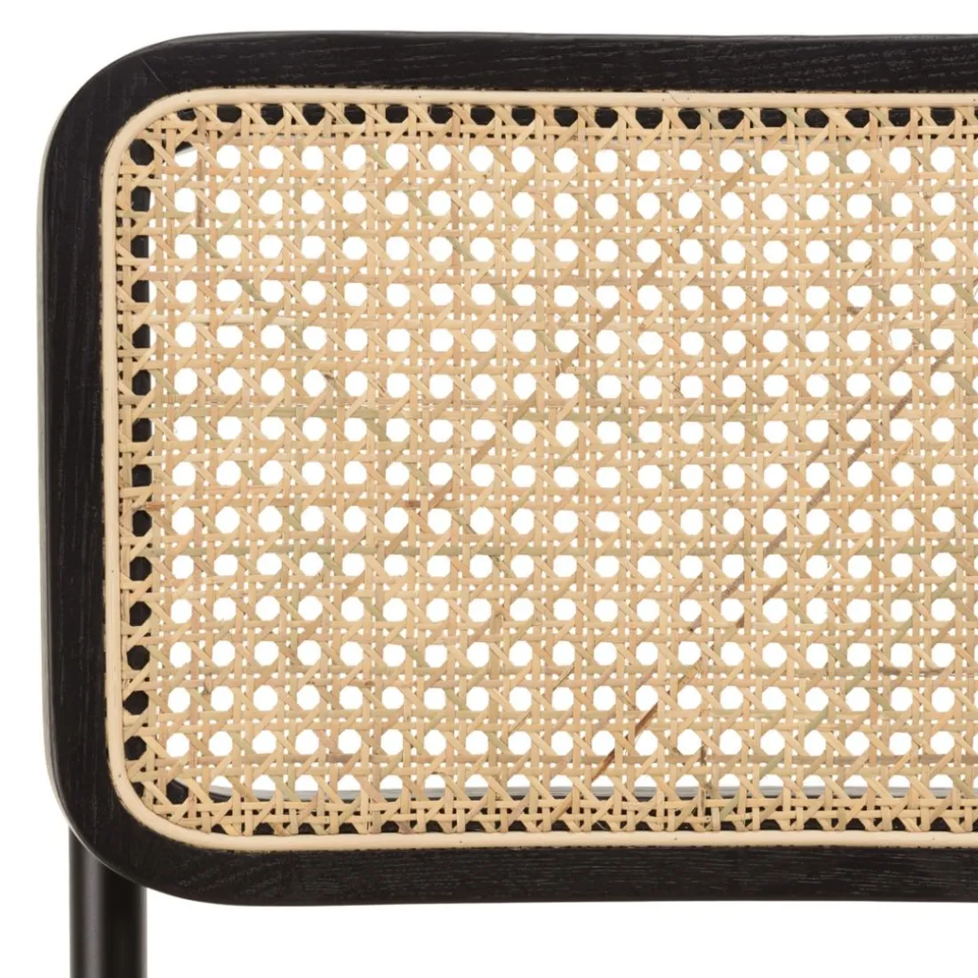 Lot de 2 tabourets d'ilot bois noir rotin naturel pieds métal PIERRE