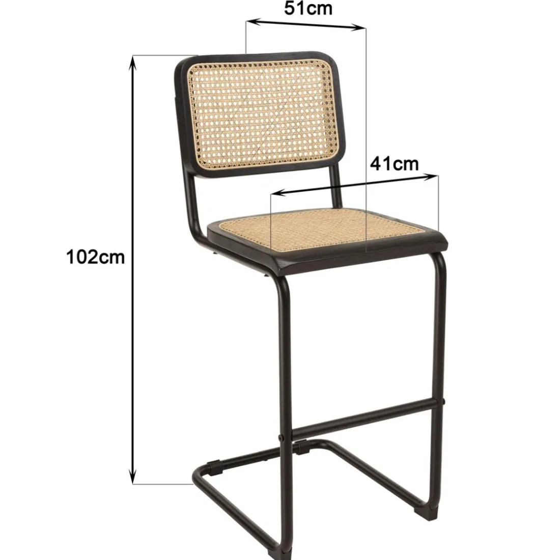 Lot de 2 tabourets d'ilot bois noir rotin naturel pieds métal PIERRE