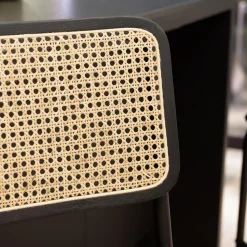 Lot de 2 tabourets d'ilot bois noir rotin naturel pieds métal PIERRE