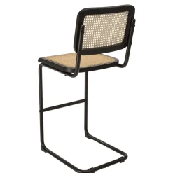 Lot de 2 tabourets d'ilot bois noir rotin naturel pieds métal PIERRE