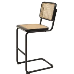 Lot de 2 tabourets d'ilot bois noir rotin naturel pieds métal PIERRE