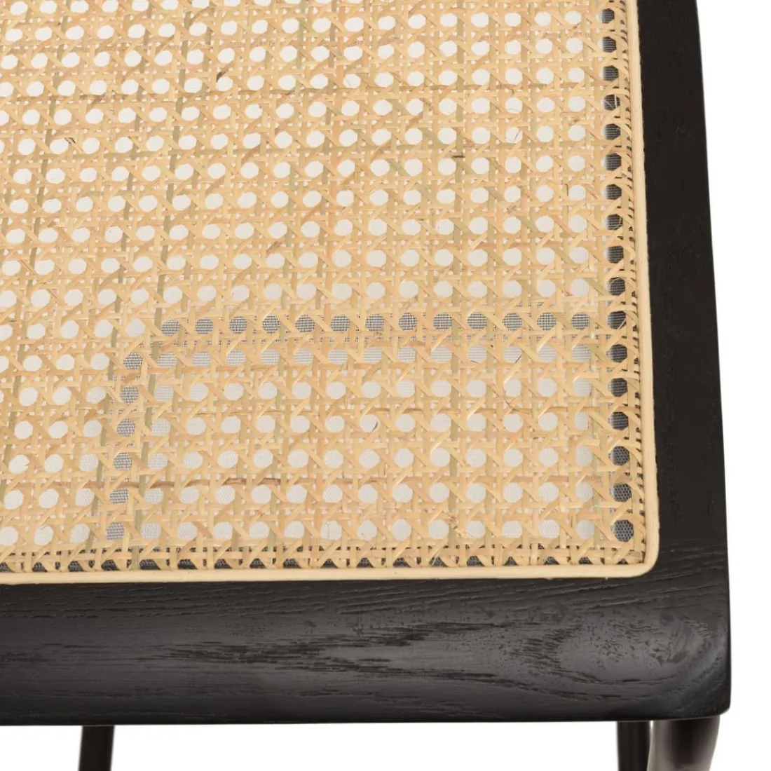 Lot de 2 tabourets d'ilot bois noir rotin naturel pieds métal PIERRE