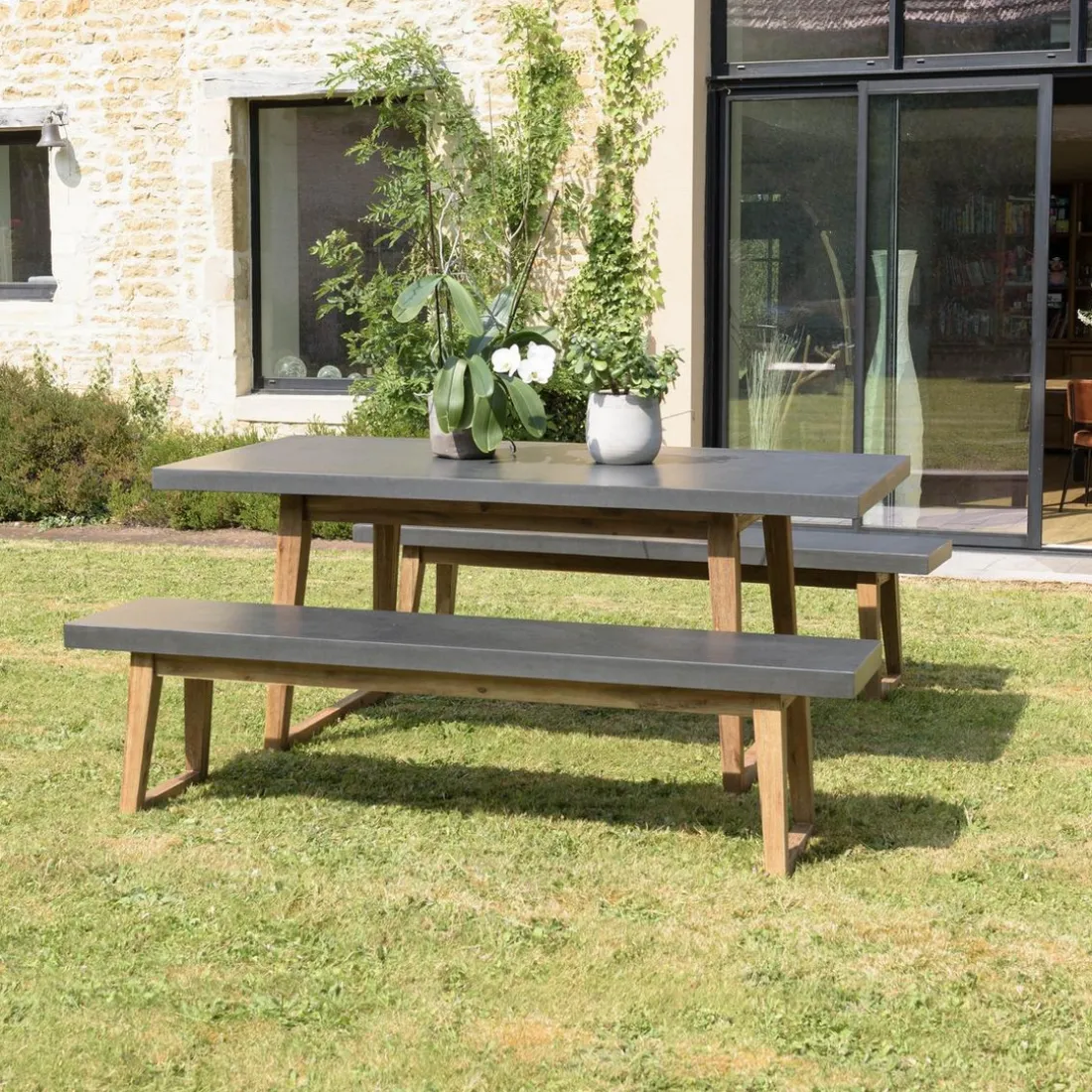 Lot jardin HOUSTON table et 2 bancs HECTOR