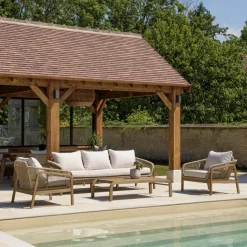 Lot n°1 Salon de jardin 5 p. en acacia beige CELESTIN