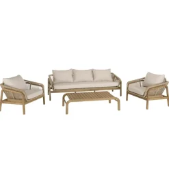 Lot n°1 Salon de jardin 5 p. en acacia beige CELESTIN