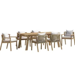 Lot n°3 Salon de jardin acacia beige 6 personnes CELESTIN