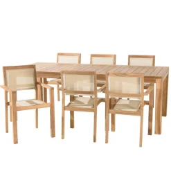 Lot n°168 Salon de jardin en teck et textilène 8/10 personnes