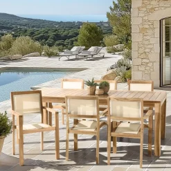 Lot n°168 Salon de jardin en teck et textilène 8/10 personnes