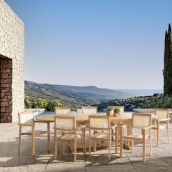 Lot n°159 Salon de jardin en teck et textilène 10/12 personnes