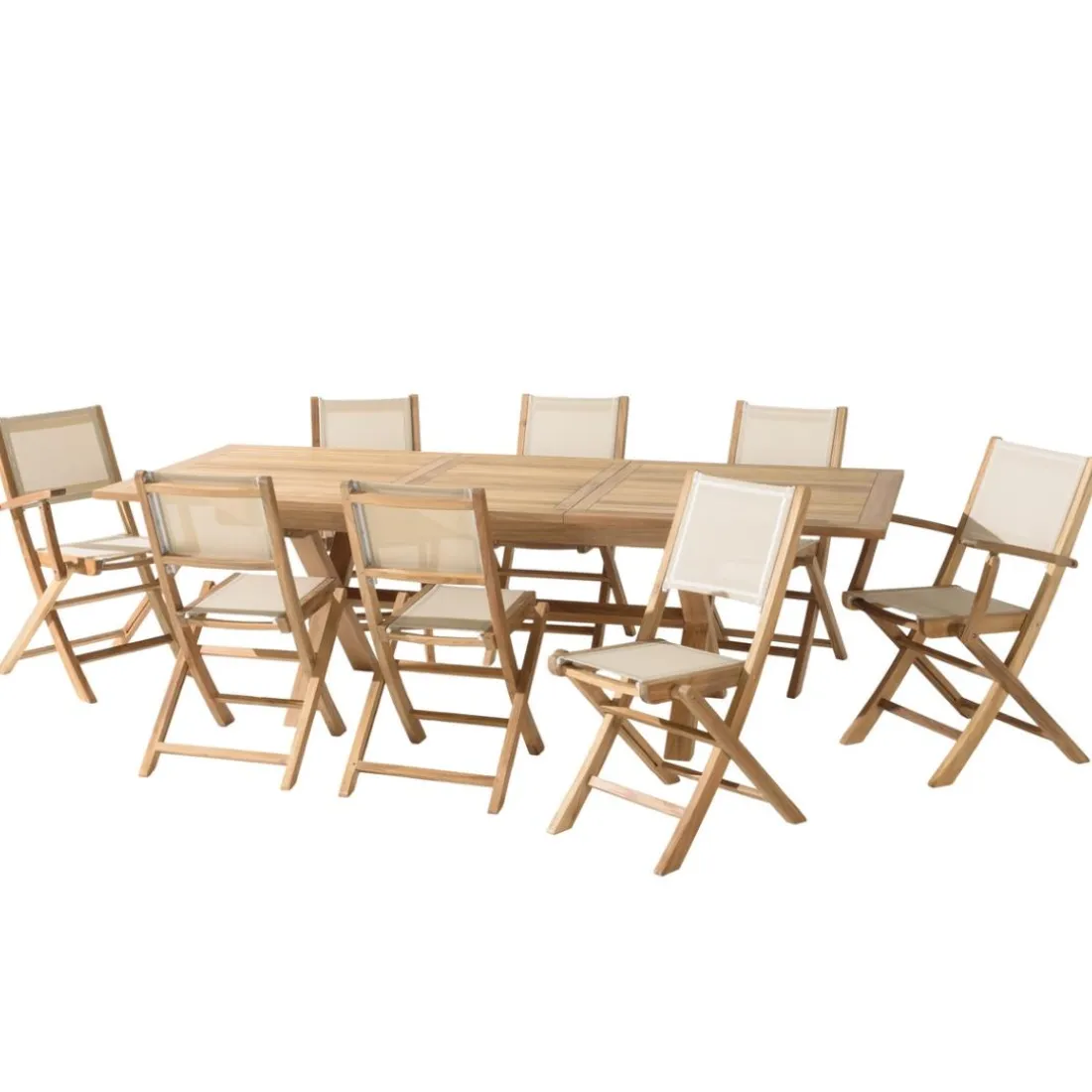 Lot n°163 Salon de jardin en teck et textilène 10/12 personnes