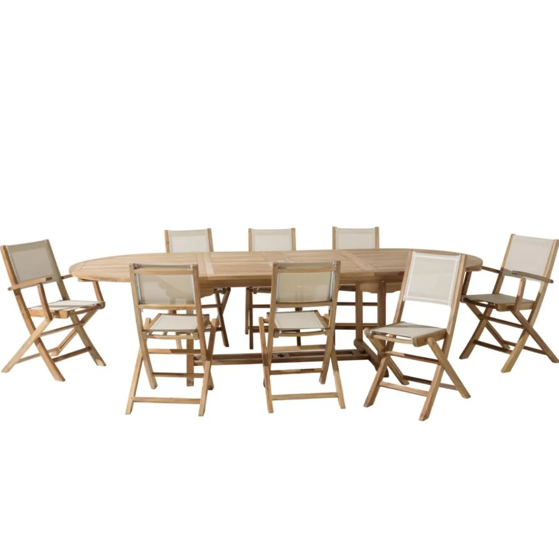 Lot n°158 Salon de jardin en teck et textilène 10/12 personnes