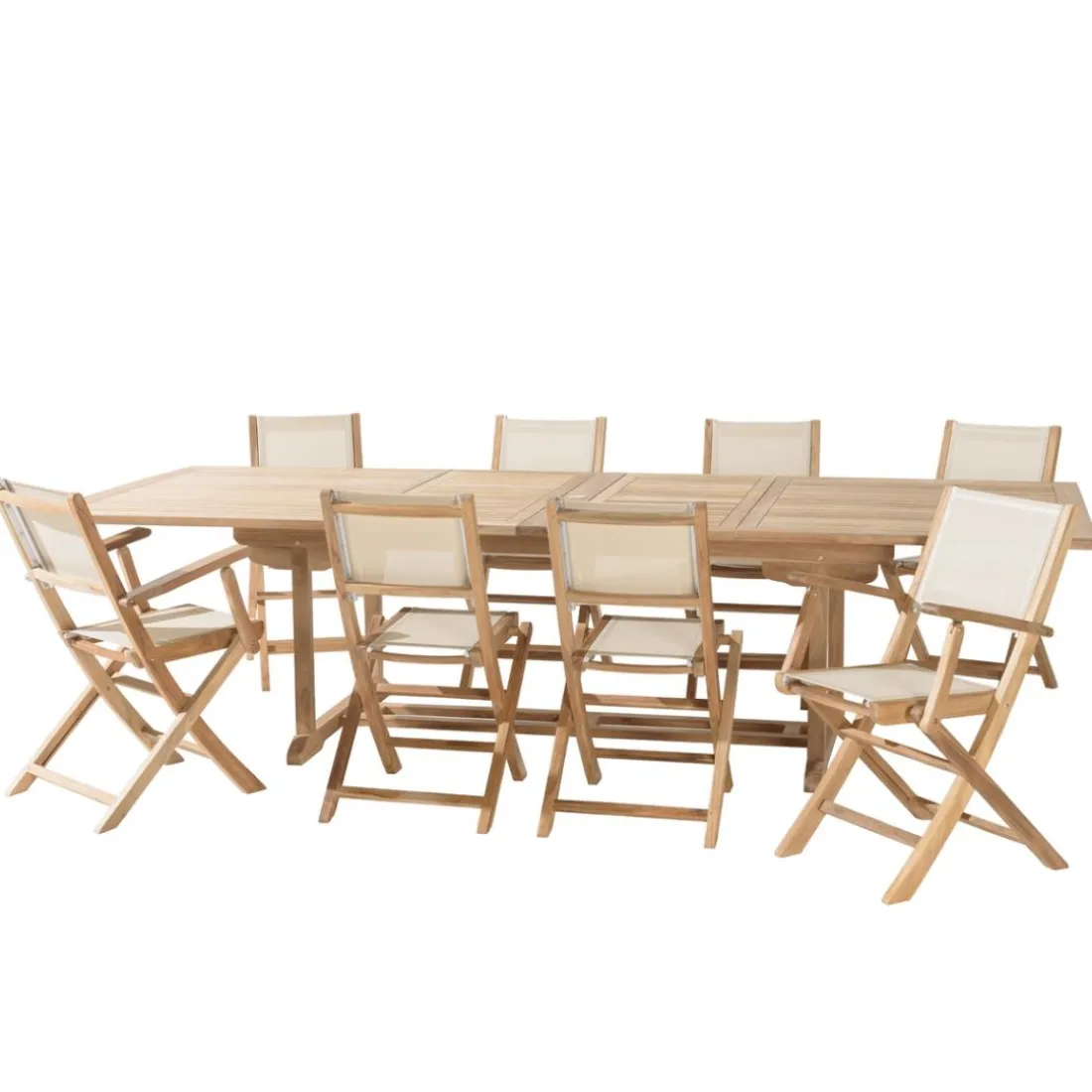 Lot n°160 Salon de jardin en teck et textilène 10/12 personnes