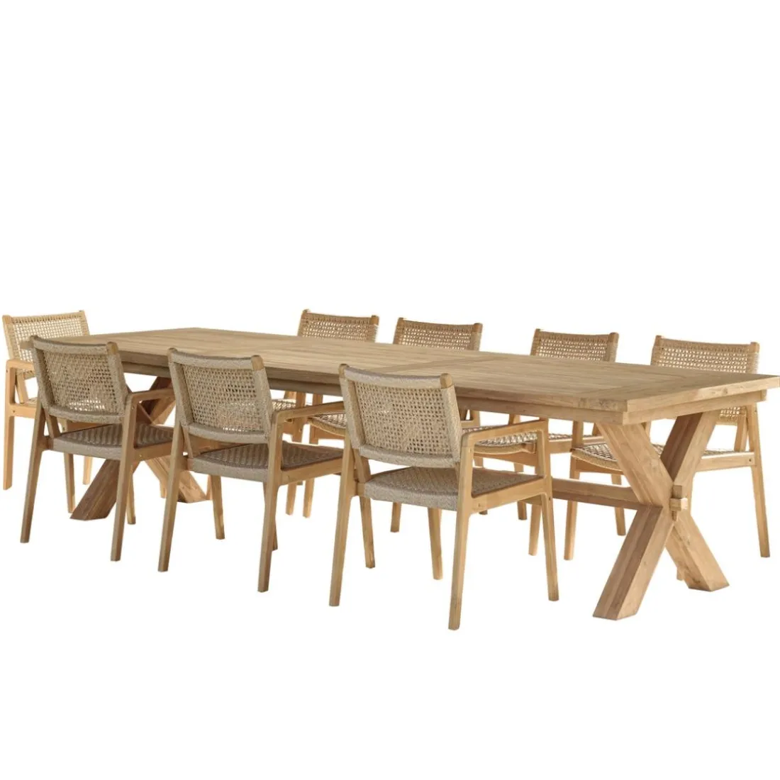 Lot n°10 Salon de jardin teck recyclé rotin synthétique 8 à 10 personnes VALERIA