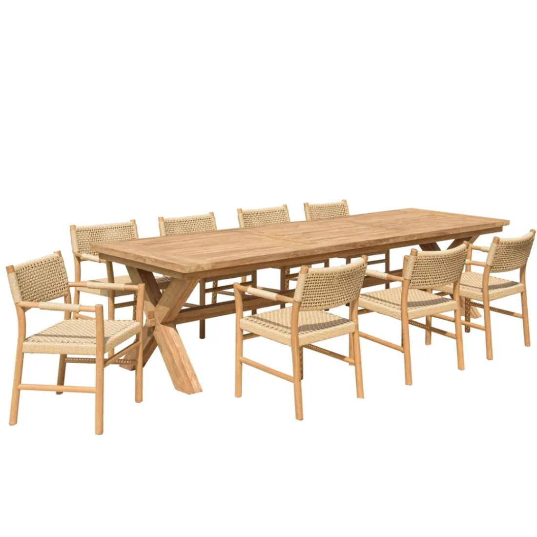 Lot n°9 Salon de jardin teck recyclé rotin synthétique 8 à 10 personnes VALERIA