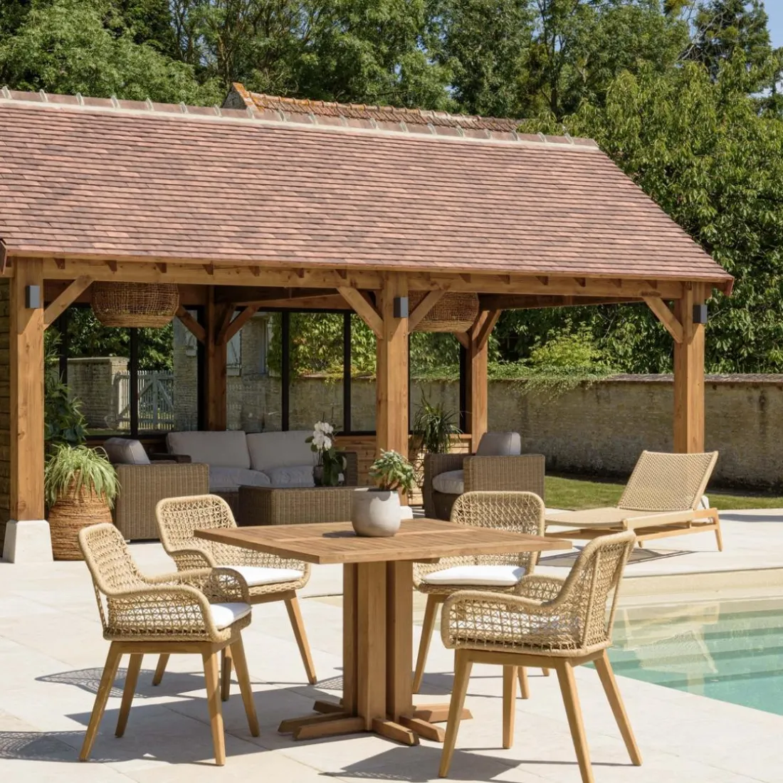 Lot n°22 Salon de jardin teck recyclé rotin synthétique 4 personnes VALERIA