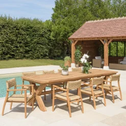 Lot n°8 Salon de jardin teck recyclé rotin synthétique 8 à 10 personnes VALERIA