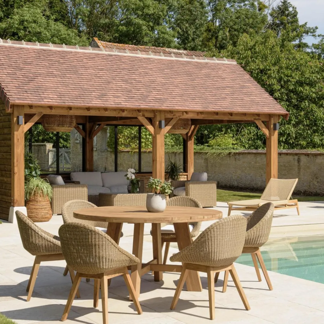 Lot n°28 Salon de jardin teck recyclé et rotin synthétique KALLY